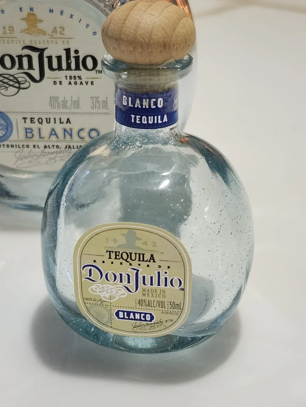 Don Julio Blanco Empty Bottle Lot 375ml 50ml Mini Blue Glass Wood Cork Tequila